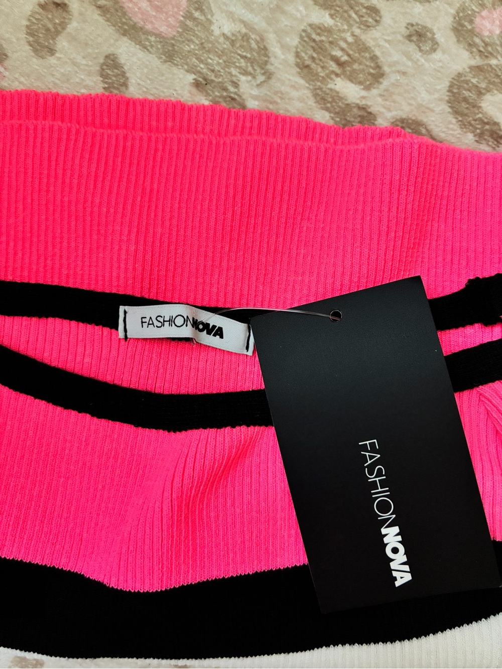 Fashion Nova Neon Pink Ribbed High Waist Shorts with Black Trim